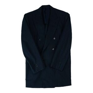 Oxxford Clothes Navy Blue w/ White Stripe Double Breasted Peak Lapel Blazer 43L
